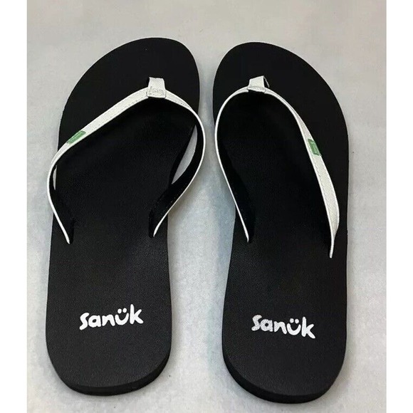 Sanuk Women's Yoga Mat Sandals Size 10 Black With White Straps - Picture 3 of 8
